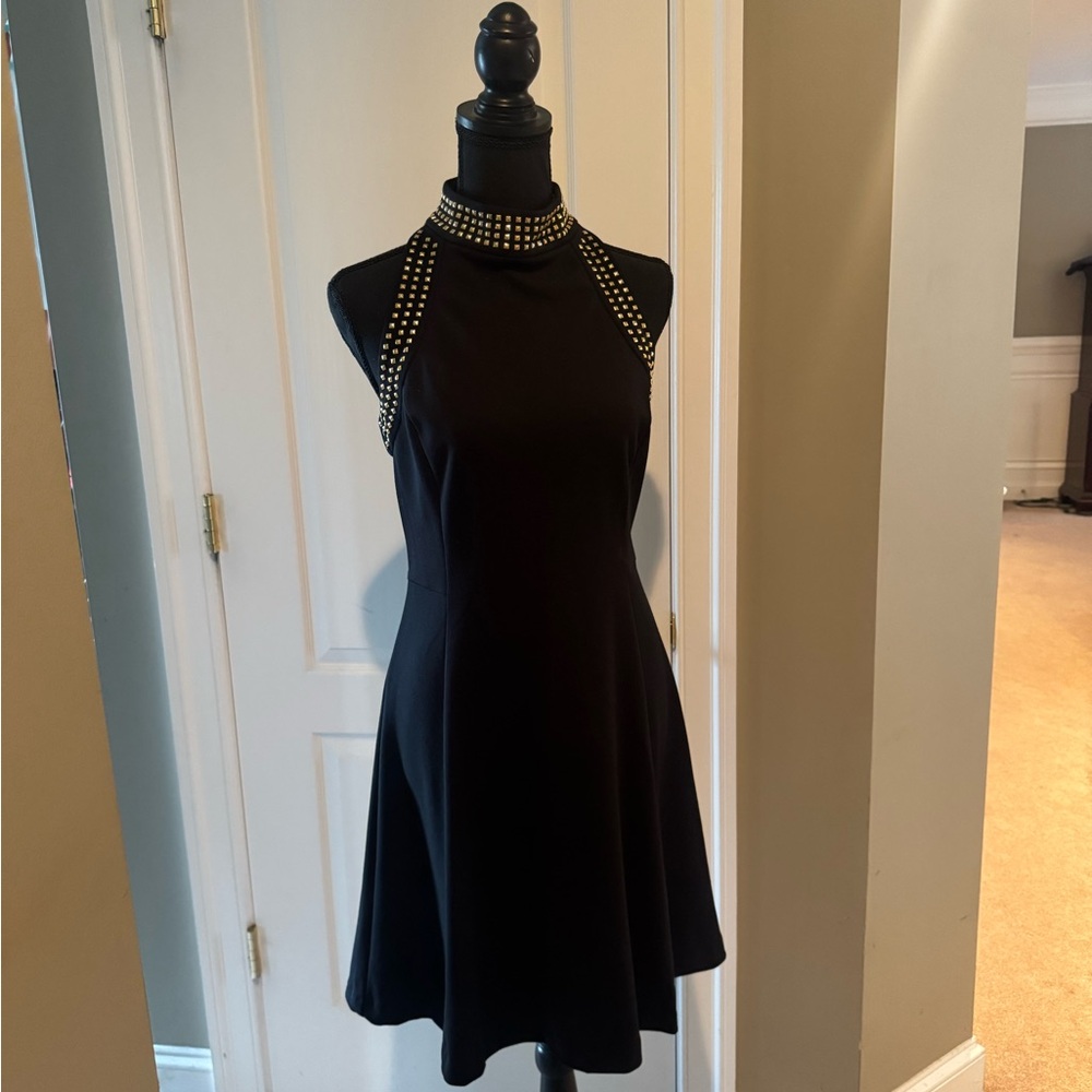 Michael Kors Black Embellished Halter Mini Dress